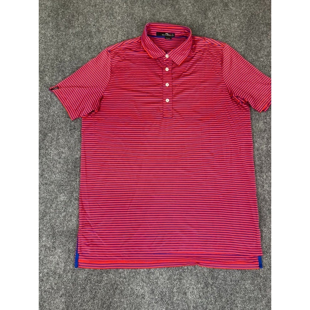 RLX Orange  Purple Striped Polo Shirt Short Sleeve Polyester Elastane Size L‎